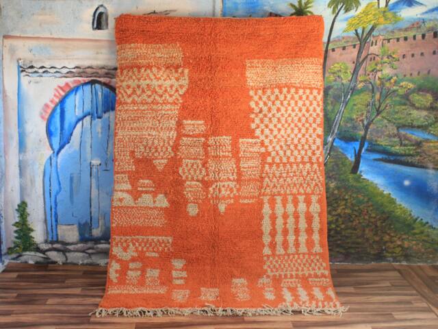Moroccan Orange Rug, Beni Ourain Wool Berber Custom Handmade Rustic Carpet - Rug - image 1