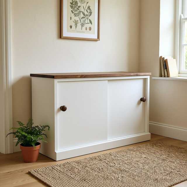 storage Cabinet With Sliding Doors & Adjustable Shelves - Small Cupboard Shelving Unit - image 1