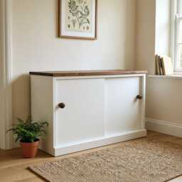 storage Cabinet With Sliding Doors & Adjustable Shelves - Small Cupboard Shelving Unit - thumbnail 1