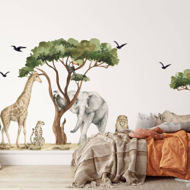 Watercolor Safari Animals Wall Decals Peel & Stick Nursery Decor - image 1
