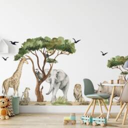 Watercolor Safari Animals Wall Decals Peel & Stick Nursery Decor - thumbnail 2