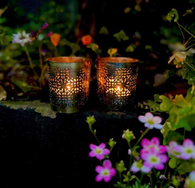Lattice Tealight Lantern Holder Set - French Gold Finish, Gift Box Option - image 1