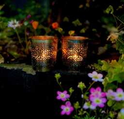 Lattice Tealight Lantern Holder Set - French Gold Finish, Gift Box Option - thumbnail 1