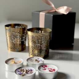 Lattice Tealight Lantern Holder Set - French Gold Finish, Gift Box Option - thumbnail 3