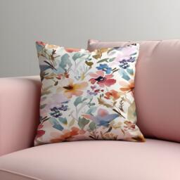 Romantic Floral Watercolor Cushion Cover, Blush Pink & Wildflower Style Throw Pillow Case, Botanical Spring Flower Decoration