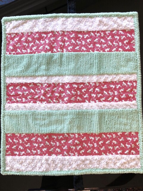 Handmade Modern Baby Minky Blanket Playful Kittens Green Pink - image 1