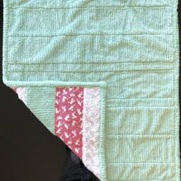 Handmade Modern Baby Minky Blanket Playful Kittens Green Pink - thumbnail 4