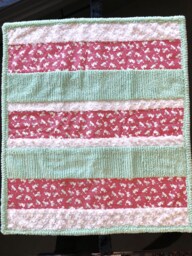 Handmade Modern Baby Minky Blanket Playful Kittens Green Pink - thumbnail 1