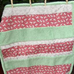 Handmade Modern Baby Minky Blanket Playful Kittens Green Pink - thumbnail 2