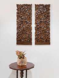 Pair Large Wooden Carved Flower Roses Wood Panel Wall Decor Thai Carving Natural Teak Bohemian Furniture Wedding Gift Outdoor Black 36 - thumbnail 1