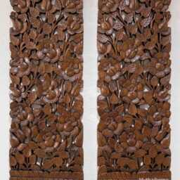 Pair Large Wooden Carved Flower Roses Wood Panel Wall Decor Thai Carving Natural Teak Bohemian Furniture Wedding Gift Outdoor Black 36 - thumbnail 2