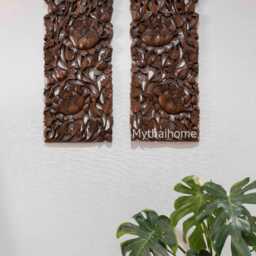 Pair Large Wooden Carved Flower Roses Wood Panel Wall Decor Thai Carving Natural Teak Bohemian Furniture Wedding Gift Outdoor Black 36 - thumbnail 3