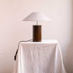 Handmade Ceramic Table Lamp, A Lighting & Decorative Object. Green-Brown Glazed Base Light Gray Ribbon Shade - thumbnail 2