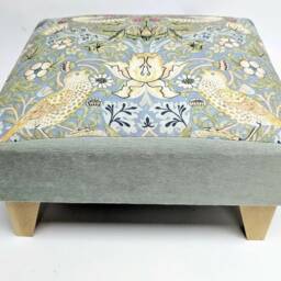 Small Footstool in Authentic William Morris Strawberry Thief Sturdy Wood Frame Extra Seat Choice Of Foot Colour Made Britain - thumbnail 3