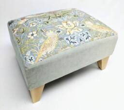 Small Footstool in Authentic William Morris Strawberry Thief Sturdy Wood Frame Extra Seat Choice Of Foot Colour Made Britain - thumbnail 2