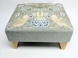 Small Footstool in Authentic William Morris Strawberry Thief Sturdy Wood Frame Extra Seat Choice Of Foot Colour Made Britain