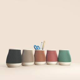 Pencil Pot in Recycled Wood Fiber, 3D Printing, Idea For Office Accessory, Office Storage & Decoration, Scandinavian Design, Gift Home - thumbnail 2