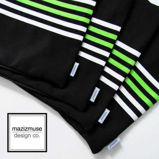 Modern Black & White Outdoor Sunbrella Pillow Cover With Lime Green Stripes, Decorative Striped Cushions For Patio, Pool Loungers, Mazizmuse - image 1