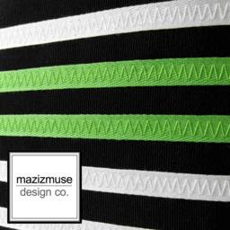 Modern Black & White Outdoor Sunbrella Pillow Cover With Lime Green Stripes, Decorative Striped Cushions For Patio, Pool Loungers, Mazizmuse - thumbnail 3