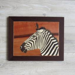 Zebra Wood Marquetry Wall Art African Animal Mosaic Decor - thumbnail 2