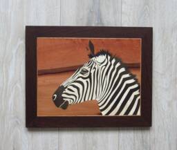 Zebra Wood Marquetry Wall Art African Animal Mosaic Decor - thumbnail 1