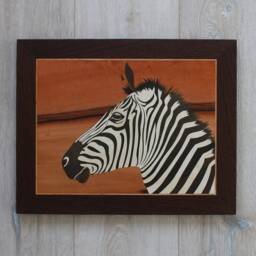 Zebra Wood Marquetry Wall Art African Animal Mosaic Decor - thumbnail 4