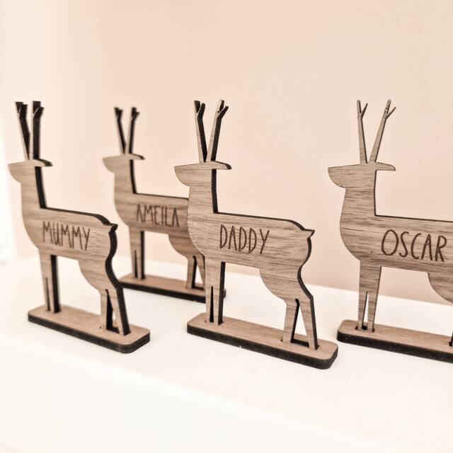 Christmas Table Place Name Reindeer Personalised Wooden Decoration Scandi Hygge Style - image 1