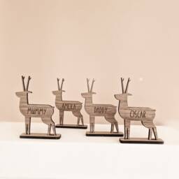 Christmas Table Place Name Reindeer Personalised Wooden Decoration Scandi Hygge Style - thumbnail 2