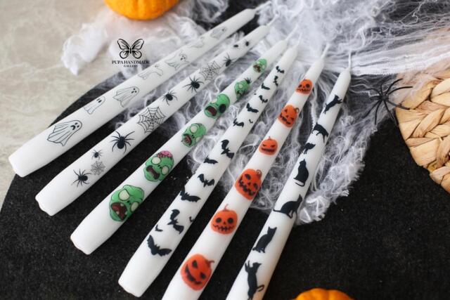 Pumpkin Candle, Halloween Candle, Halloween Decoration, Halloween Centre Piece, Halloween Taper Candle, Zumbie Candle, Spider Candle - image 1