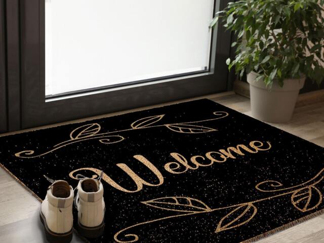 Coir Door Mat - Doormat Welcome Rug Leaves Black Front Door Mat - image 1