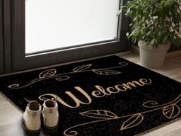 Coir Door Mat - Doormat Welcome Rug Leaves Black Front Door Mat - thumbnail 1