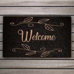 Coir Door Mat - Doormat Welcome Rug Leaves Black Front Door Mat - thumbnail 2