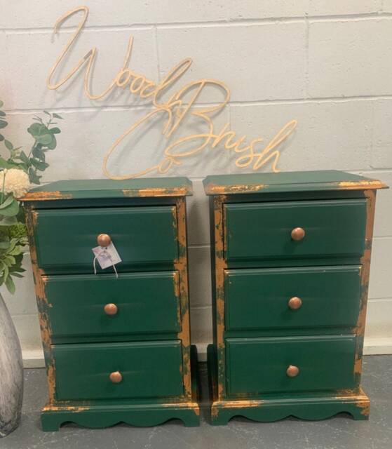 Pair Of Bedside Tables Painted Green Copper Leaf - image 1