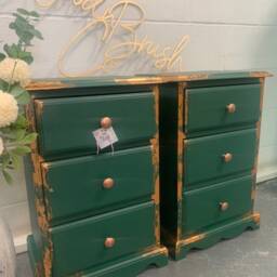 Pair Of Bedside Tables Painted Green Copper Leaf - thumbnail 2