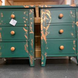 Pair Of Bedside Tables Painted Green Copper Leaf - thumbnail 3