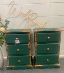 Pair Of Bedside Tables Painted Green Copper Leaf - thumbnail 1