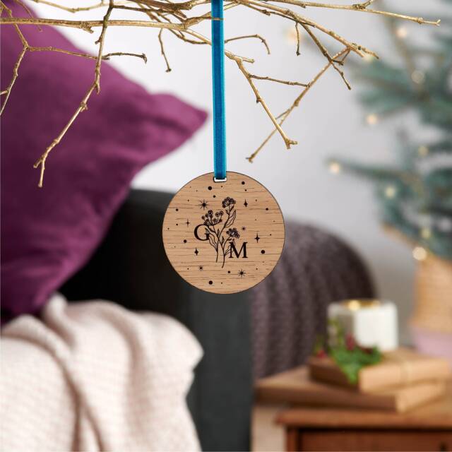 Personalised Flower & Moon Christmas Bauble - image 1