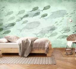 3D Fish Wallpaper, Watercolor Ocean Wall Mural, Peel & Stick