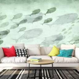 3D Fish Wallpaper, Watercolor Ocean Wall Mural, Peel & Stick - thumbnail 3