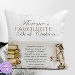 Personalised Reading Cushion With Pocket, Custom Name Linen 40x40cm, Handmade Book Lover Gift For Readers & Bookworms - thumbnail 1