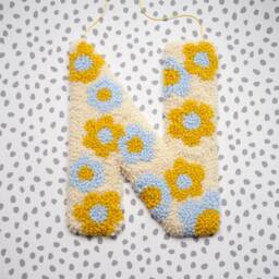Blue & Yellow Custom Letter Nursery Wall Hanging With Daisy Flowers - thumbnail 3