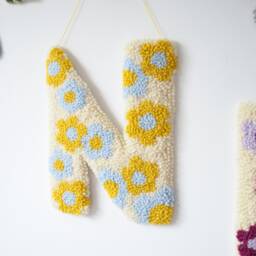 Blue & Yellow Custom Letter Nursery Wall Hanging With Daisy Flowers