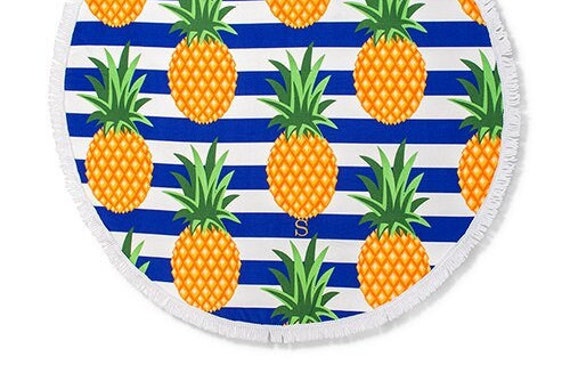 Personalized Beach Towel - Circular Pineapple Print Gift For Her Vacation Girls Trip Custom - image 1