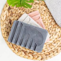 Rectangular Concrete Soap Dish - Stylish Design With Oval Center & Ridged Drainage - thumbnail 2