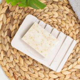 Rectangular Concrete Soap Dish - Stylish Design With Oval Center & Ridged Drainage - thumbnail 3