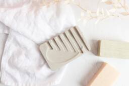 Rectangular Concrete Soap Dish - Stylish Design With Oval Center & Ridged Drainage - thumbnail 1