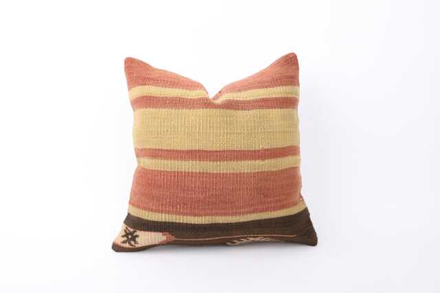 Vintage Turkish Kilim Pillow Cover Handwoven Wool Cushion - 16x16 - image 1