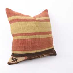 Vintage Turkish Kilim Pillow Cover Handwoven Wool Cushion - 16x16 - thumbnail 3