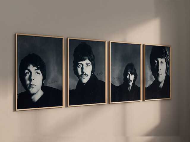 The Beatles Set Of 4 Canvas/Art Prints Framed Wall Art, High Quality Autographed Vintage Poster, Music 1960's - image 1