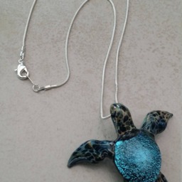 Turquoise Sea Turtle, Dicro Pendant Necklace, Seaturtle Jewelry, Blown Glass, Scuba Diving Jewelry - thumbnail 2